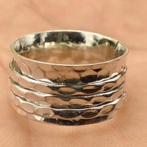 Hammered Sterling Silver Wide Band Ring: Unisex Rustic Boho Jewelry