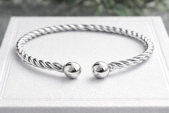 925 Sterling Silver Adjustable Twisted Rope Bangle | Minimal Open Cuff Bracelet | Unisex Handmade Silver Jewelry Gift
