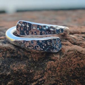 Handmade Hammered Sterling Silver Ring: Adjustable Open Wrap Band