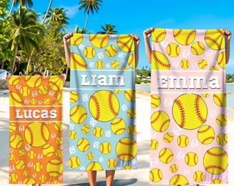 Custom Softball Team Towel,Personalized Player Number&Name,School Game Gift,College Team Spirit Beach Pool Towel,Softball Lovers Gift