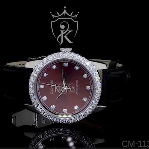 Kriyan Jewels D&#39;chime Unisex Moissanite Diamond Dial Luxury Watch| Maroon Dial & Black Strap