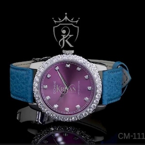 Kriyan Jewels D&#39;chime Unisex Moissanite Diamond Dial Luxury Watch| Maroon Dial & Light Blue Strap