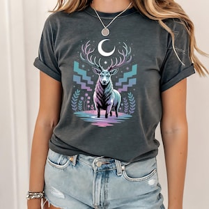 Mystical Deer T-Shirt, Moonlit Forest Graphic Tee