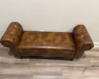 Tufted Storage Bench with Hidden Compartment | End of Bed Ottoman Seating with Safety Hinge