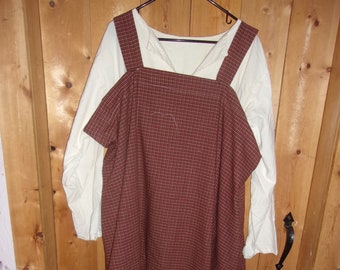 Viking apron dress of red, brown and tan cotton homespun (under tunic not included)