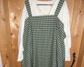 Viking apron dress in green plaid homespun cotton (under tunic not included)