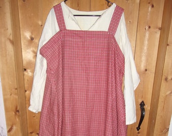 Viking apron dress in white, tan and red cotton homespun look (under tunic not included)