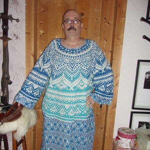 Blue and white cotton Celtic tunic