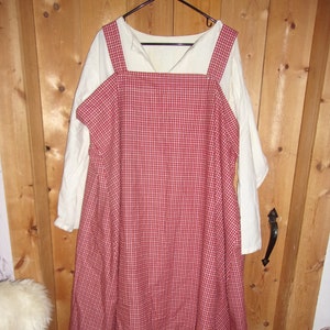 Viking apron dress in white, tan and red cotton homespun look (under tunic not included)