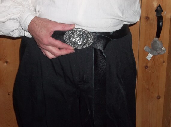 Black Leather Belt With a Metal Rose Buckle. - Etsy display picture 2