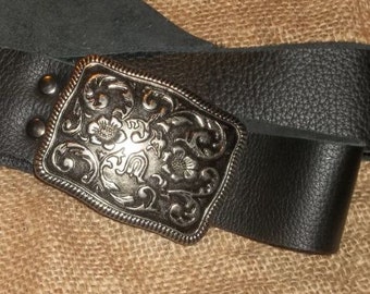 black belt floral buckle