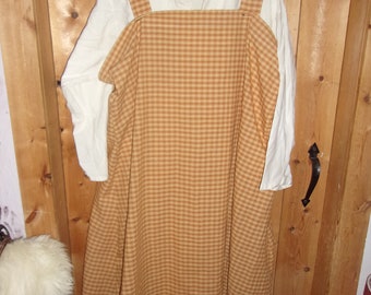 Yellow plaid homespun cotton Viking apron dress (under tunic not included)