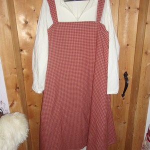 Viking apron dress of plaid red and yellow cotton (under tunic not included)