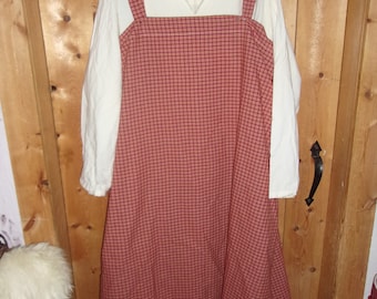 Viking apron dress of plaid red and yellow cotton (under tunic not included)