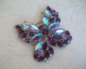 Vintage La Roca butterfly brooch: purple rhinestones