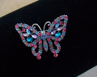 Vintage Rhinestone Butterfly Brooch: colorful rhinestones