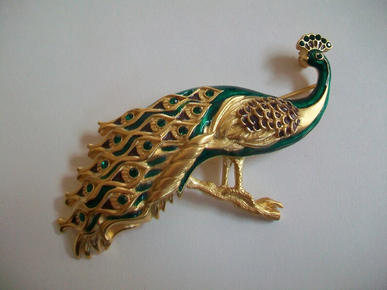 colorful signed designer Vintage Bob Mackie peacock brooch bird jewelry