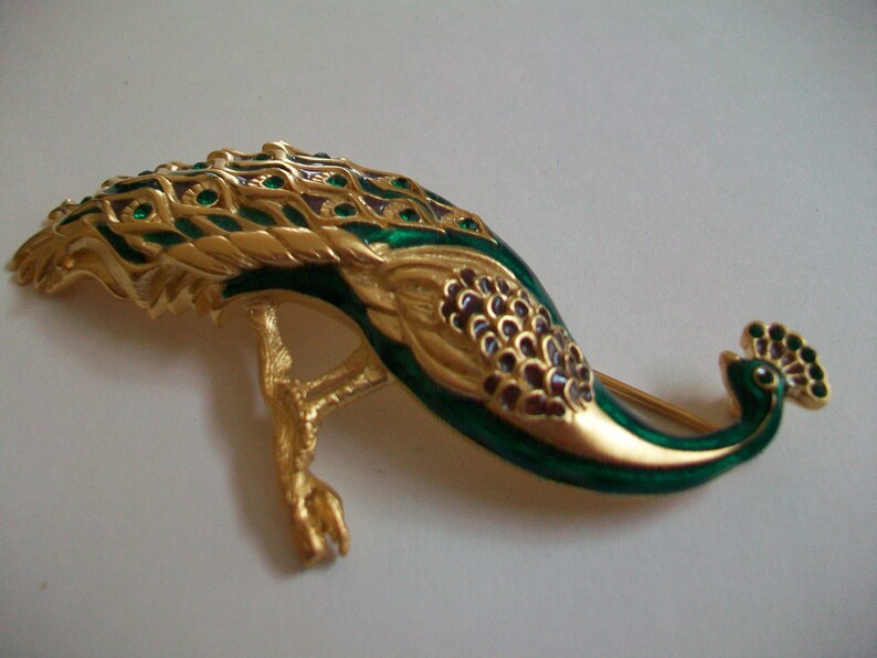colorful signed designer Vintage Bob Mackie peacock brooch bird jewelry