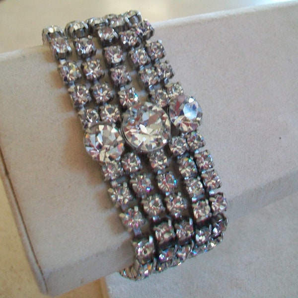 Vintage GARNE JEWELRY rhinestone bracelet, spectacular, stunning, beautiful, clear stones, five strands