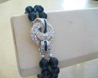 Vintage Nolan Miller beaded bracelet, blue with accent clasp