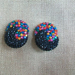 Vintage Richard Kerr clip earrings.  Sparkling multi color, geometric shape, signed designer