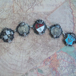 Vintage Coro Pegasus Bracelet: Heraldic Shield & Faux Coin Silver Tone Links