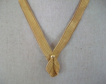 Vintage Gold Plated Mesh Necklace, Grosse Germany 1972, V Style