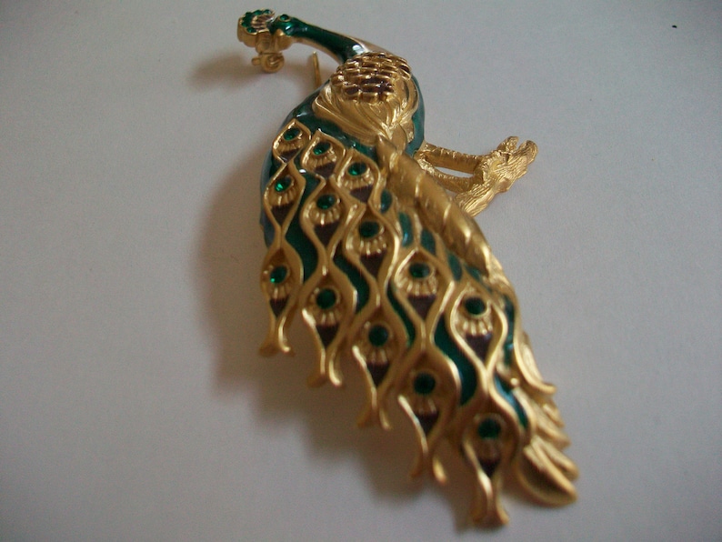 colorful signed designer Vintage Bob Mackie peacock brooch bird jewelry
