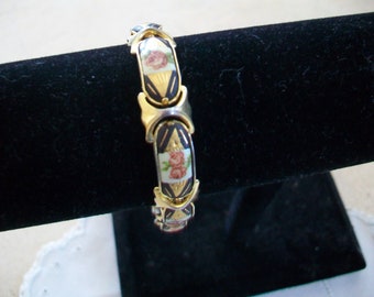 Vintage guilloche link bracelet, enameled