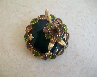 Vintage domed rhinestone brooch, earth tones