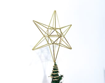 Small Himmeli Star Tree Topper. Christmas Tree Star. As Featured in Better Homes and Gardens. Brass Geometric Himmeli Star Tree Decoration.