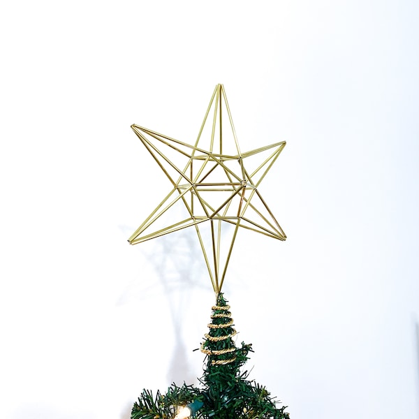 Small Himmeli Star Tree Topper. Christmas Tree Star. As Featured in Better Homes and Gardens. Brass Geometric Himmeli Star Tree Decoration.