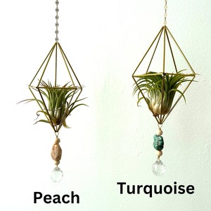 Suncatcher Air Plant Himmeli Gemstone Charm Mobile. Geometric Hanging Plant Suncatcher. Air Plant Holder. Sun Catcher Crystal. Housewarming image 3