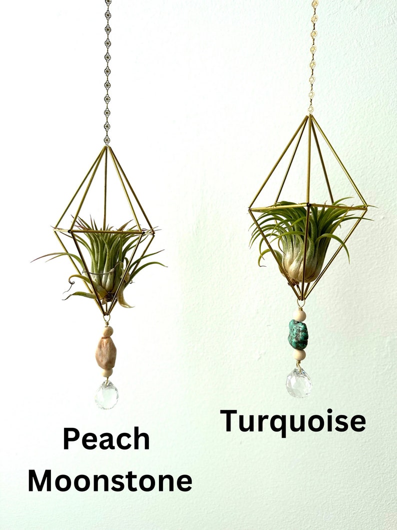 Suncatcher Air Plant Himmeli Gemstone Charm Mobile. Geometric Hanging Plant Suncatcher. Air Plant Holder. Sun Catcher Crystal. Housewarming image 3