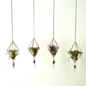 Suncatcher Air Plant Himmeli Gemstone Charm Mobile. Geometric Hanging Plant Suncatcher. Air Plant Holder. Sun Catcher Crystal. Housewarming image 2