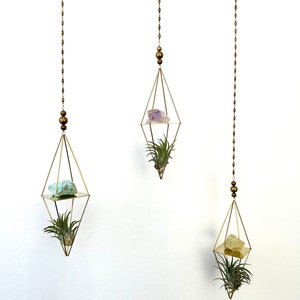 Small Brass Crystal Shelf Himmeli Geometric Mobile. Air Plant Hanger Modern Decor. Christmas Gift. Hanging Crystals. Hanging Shelf image 1