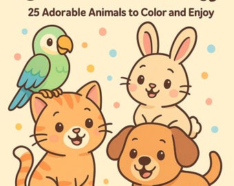 Printable Cute Pets Coloring Book for Kids | 25 Adorable Animal Pages | Instant Download PDF | A4 Size