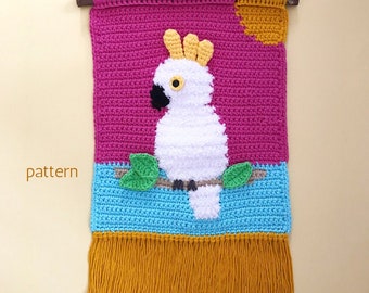 Crochet Cockatoo Wall Hanging | Wall Hanging Pattern, Crochet Cockatoo Pattern, Tapestry Crochet