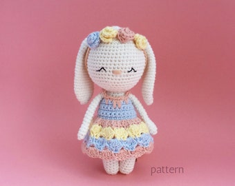 Crochet bunny pattern, Amigurumi bunny pattern, crochet bunny pattern with dress