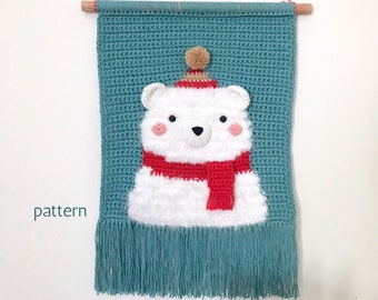 Crochet Polar Bear Wall Hanging | Crochet Wall Hanging Pattern, Crochet Polar Bear Pattern, Tapestry Crochet