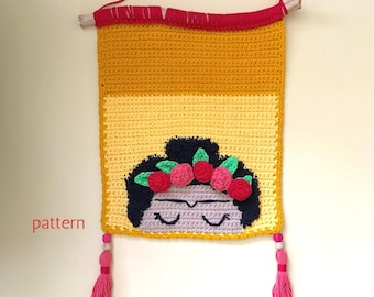 Crochet Frida Wall Hanging | Wall Hanging Pattern, Frida Pattern, Tapestry Crochet