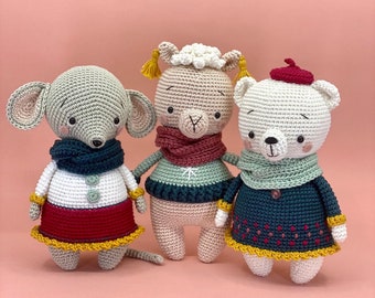 Amigurumi toy bundle pattern, Amigurumi teddy, mouse, alpaca pattern, crochet mouse, bear, alpaca pattern