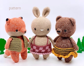 Amigurumi Bunny, Bear and Fox, Crochet bunny, crochet bear, crochet fox, Amigurumi doll