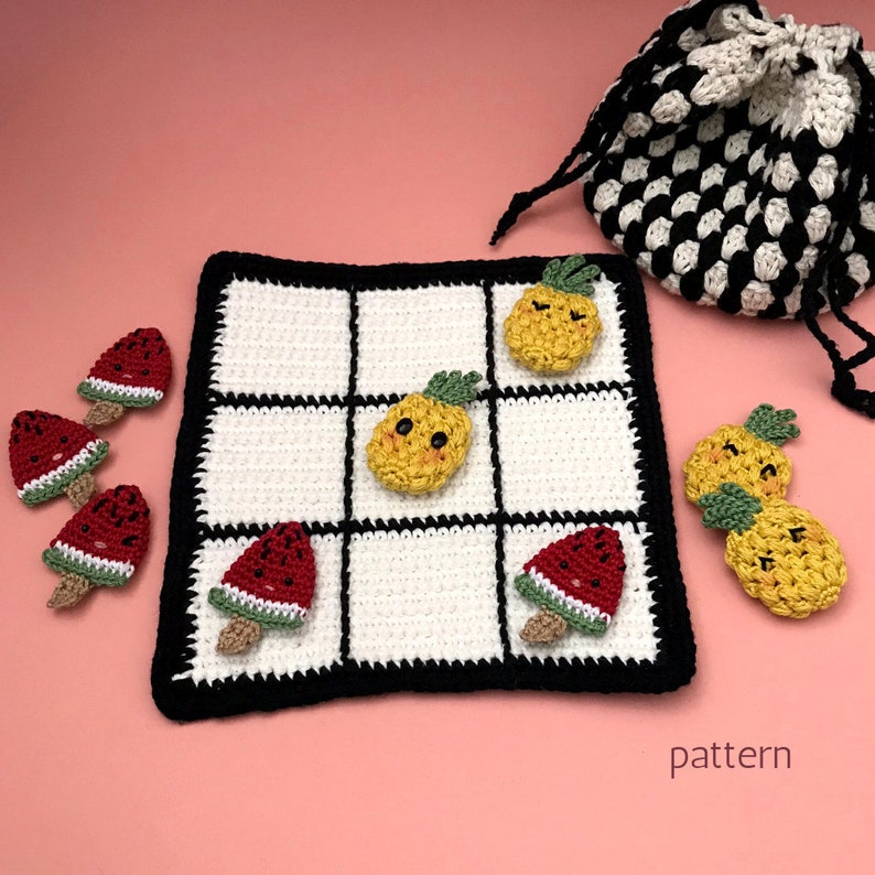 Crochet Pattern Tic-Tac-Toe Crochet Travel Game, Naughts and Crosses image 1