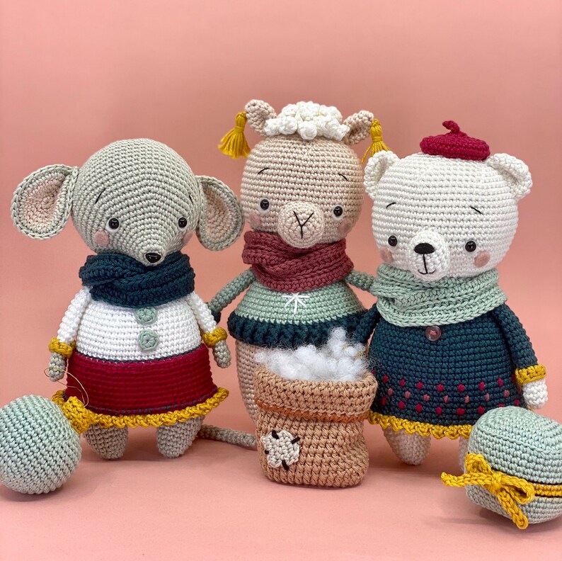 Amigurumi toy bundle pattern, Amigurumi teddy, mouse, alpaca pattern, crochet mouse, bear, alpaca pattern image 2