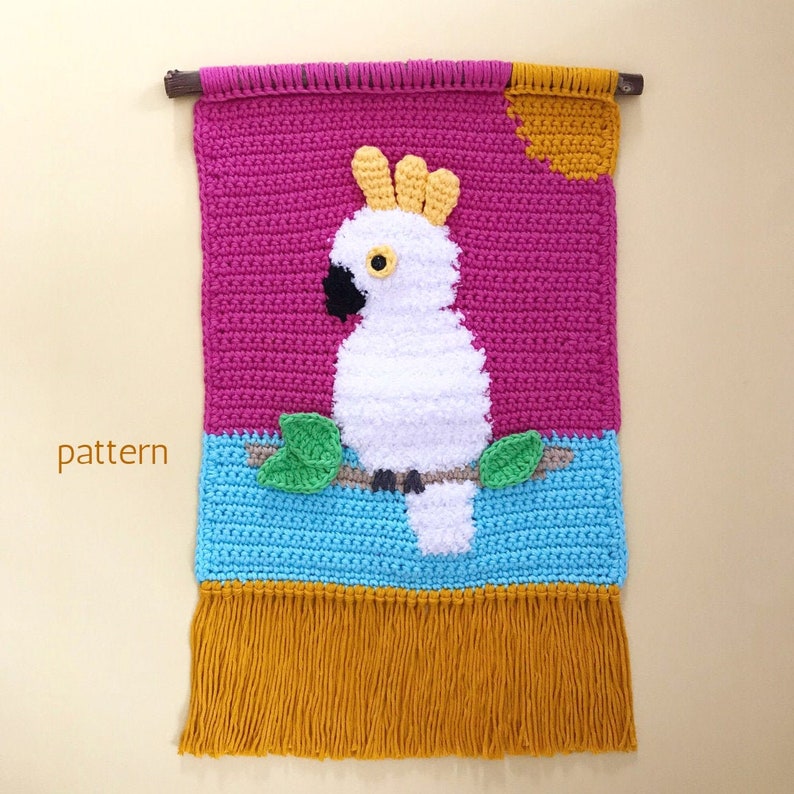 Crochet Cockatoo Wall Hanging Wall Hanging Pattern, Crochet Cockatoo Pattern, Tapestry Crochet image 1