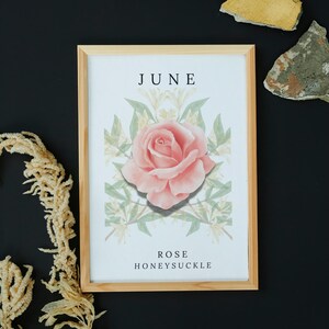 June Birth Flower Wall Art – Rose & Honeysuckle – Minimalist Printable Floral Poster – Digital Gift for June Born – Nordic Home Décor