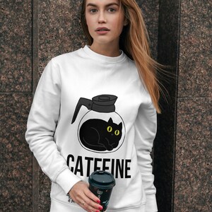Cozy Catfeine Sweatshirt, Perfect for Cat Lovers, Unisex Crewneck, Cute Gift for Coffee Lovers, Casual Wear, Cat-Themed Apparel