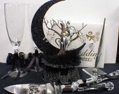 Nightmare before Christmas Wedding Cake topper Lot Glasses Server set Guest Book jack sally