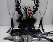 Nightmare before Christmas Wedding Lot Cake Topper, Glasses, Knife, Server, Garter Jack Sally Halloween
